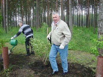 A. Samohin. Liliac bush planting in Friendship Avenue A. Samohin. Liliac bush planting in Friendship Avenue