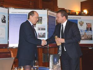 President of the Diplomatic Economic Club David Tomawevski and the Ambassador of Russian Federation A. Veshnyakov at the meeting in the Diplomatic Club in Riga on February, 12