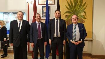 Reception of the Embassy of Belgium in Riga.  Hugo Brauwers, Thomas Castrel, Jean-Philippe Schklar, Didzis Gavars