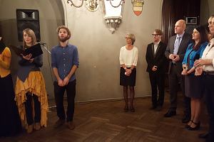 Reception at Belgian Embassy in Riga. Lennart Heyndels and the female choir Latvian Voices singing national anthems