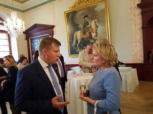 Reception of Georgia Embassy in Latvia. Maksim Tolstoy, Alexandra Csizmadia, first secretary of Embassy of Hungary 