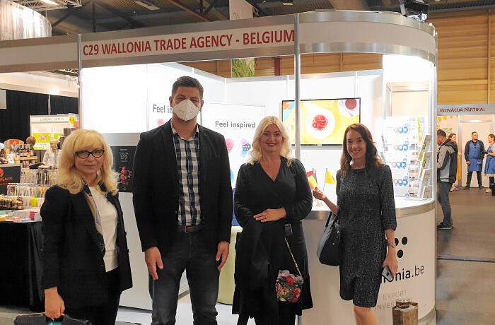 Riga Food 2020 The AWEX stand (Belgium). Members of the Club  Ms. Snezhana Shushunova, Mr. Jean-Philippe Schklar, Ms. Margarita Shalaeva, Ms. Vera Vsetichkova