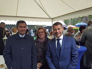 Reception of the Russian Embassy in Latvia in 2016. The Ambassador of Uzbekistan Afzal Artikov, editor of the magazine Baltic-course.com Olga Pavuk, the Ambassador of France Stephane Visconti